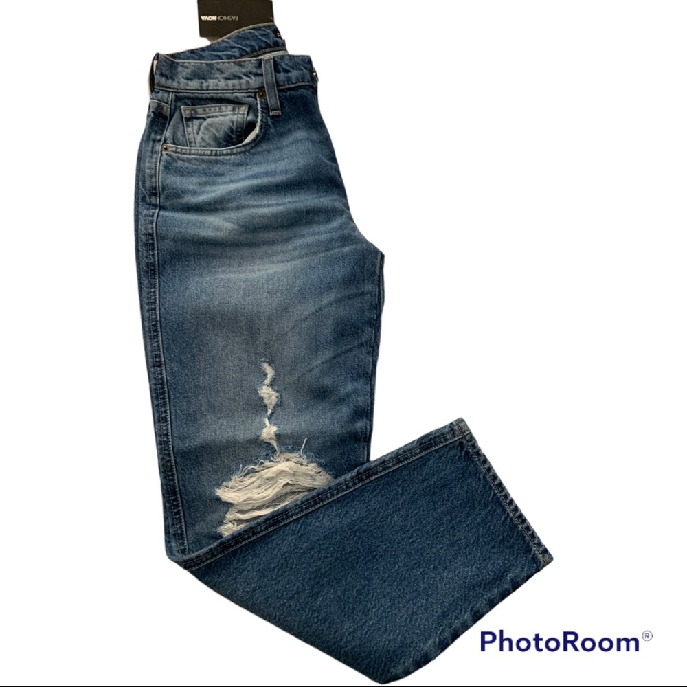 Fashion Nova Presley distressed boyfriend high waist jeans size 1 NEW wi…
